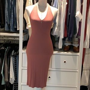 Mauve ribbed halter dress